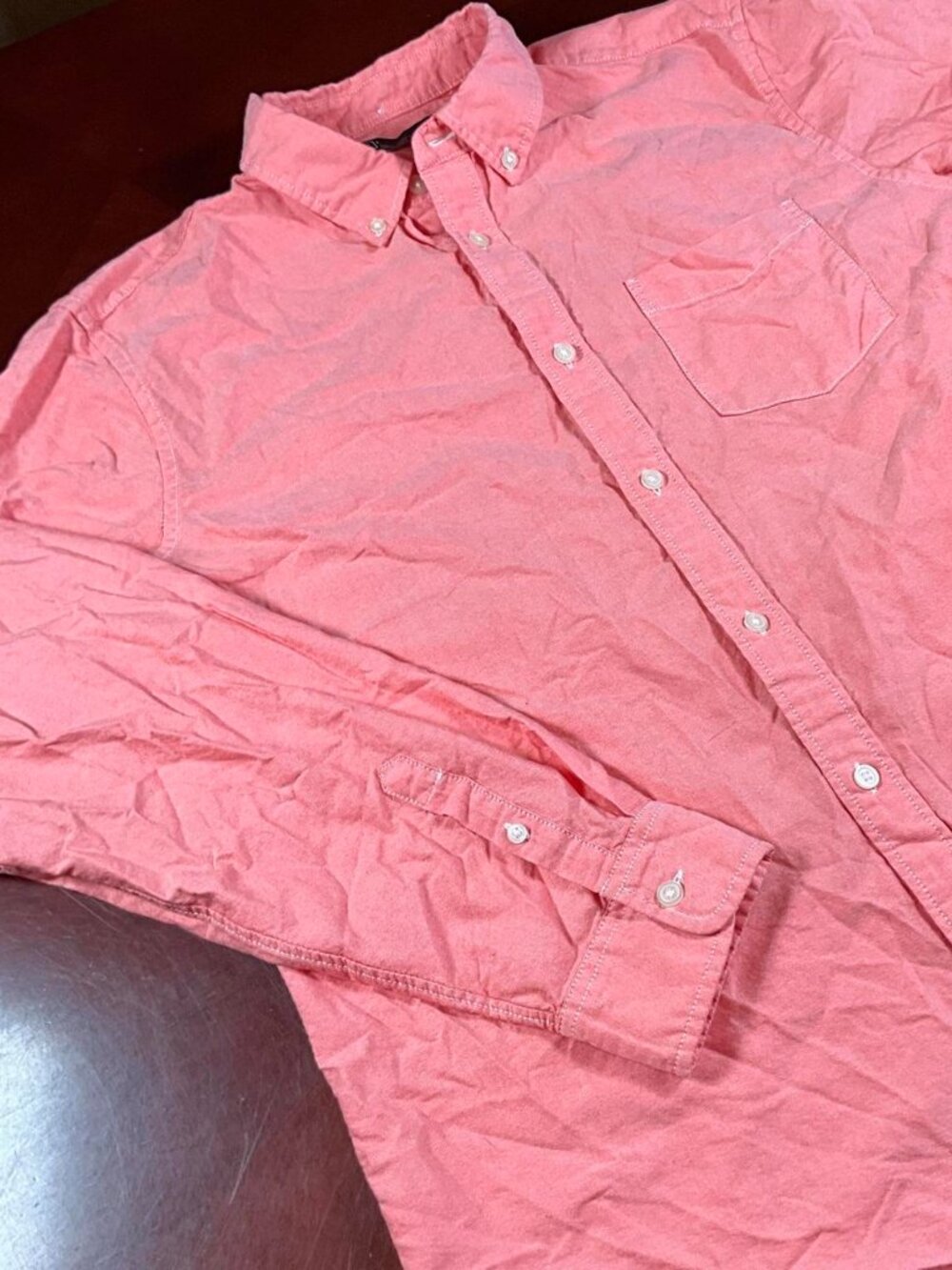 Mens Gap Pink Long Sleeve Modern Oxford Button Down Shirt (Large)